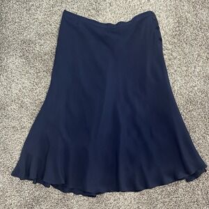 Lauren Ralph Lauren Silk Chiffon Maxi Skirt Womens 16 Navy Blue Quiet Luxury